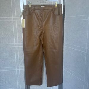 NWT Wilfred Camel Melina Faux Leather Cropped Pants sz 14